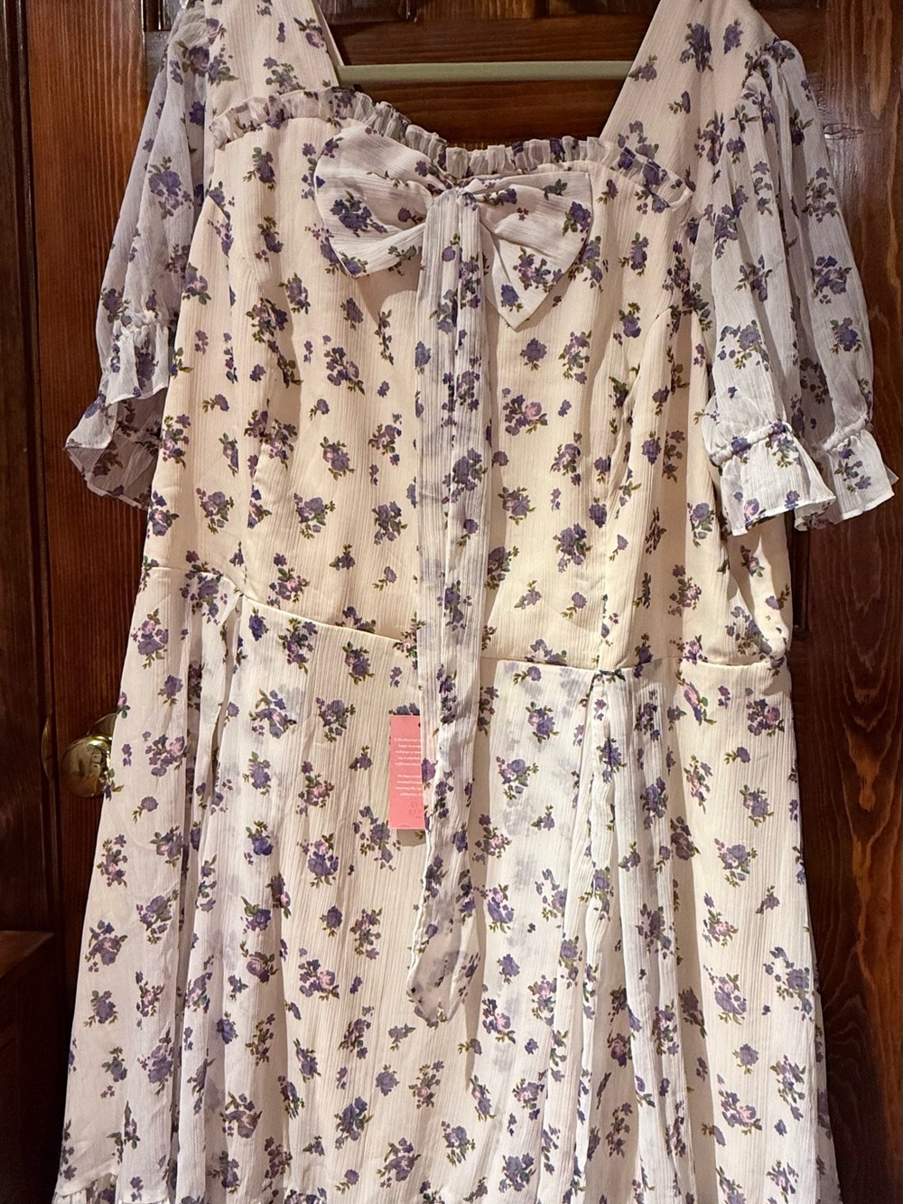Ivy City Co Cream Dress with Purple Floral Print